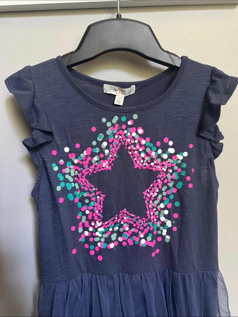 NWT Girls 12 Love Fire Dress Navy Blue Pink Star Sequin $44 Retail
